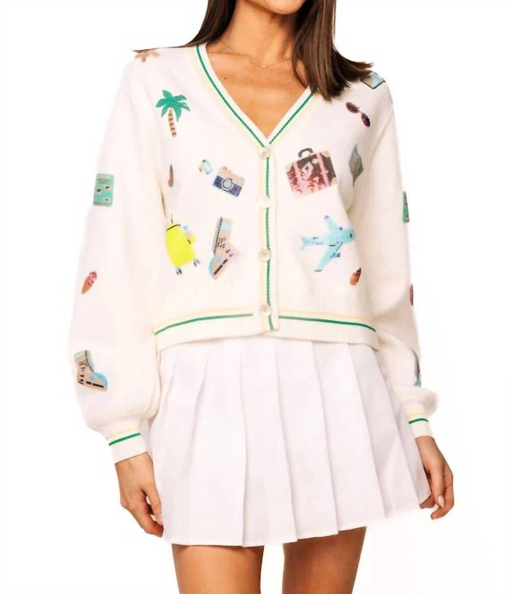 NEW QUEEN OF SPARKLES travel icon button up cardigan in ivory